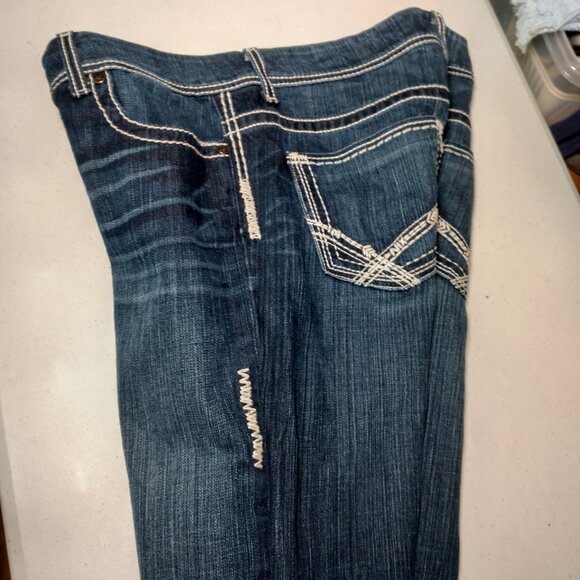 BKE Denim Payton Jeans Women 32L Dark Wash Blue Pants Whiskered White Stitching - Picture 15 of 16